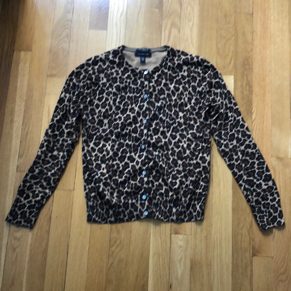 Lands’ End black brown leopard cotton sweater